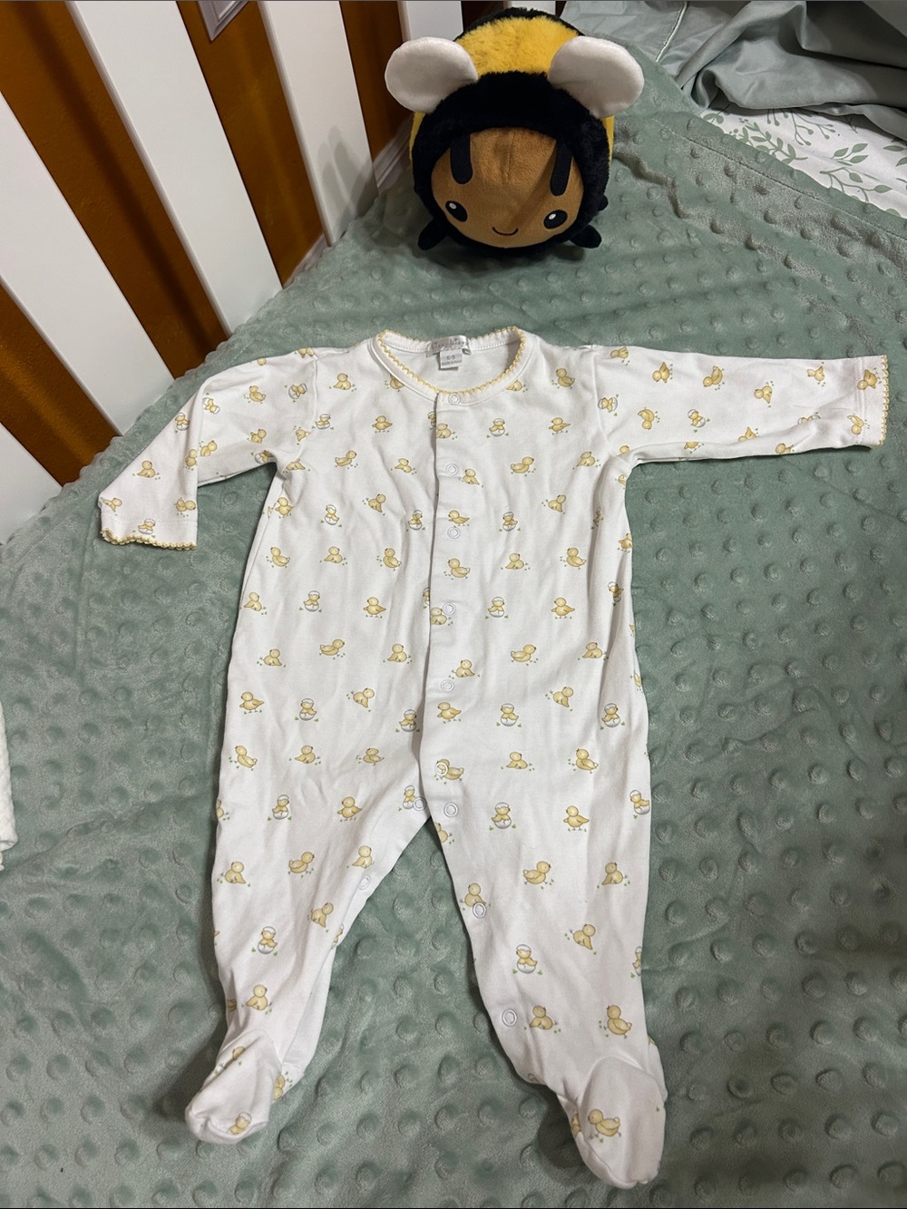 Kissy Kissy White Footed One-Piece with Yellow Duck Print